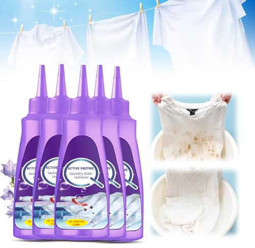 Smacchiatore per bucato con enzimi attivi per vestiti, 2024 Nuovo detergente per macchie ostinate per indumenti White Shirt Guardian, smacchiatore per vestiti con enzimi attivi (1, 5 Pcs)