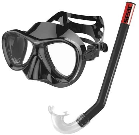 Seac Set Capri SLT, Maschera e tubo da snorkeling per adulti, ragazzi e bambini, nero, standard