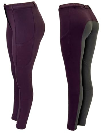 Autumnn Equestrian Jodhpurs Jodphurs Jods - Pantalones de equitación suaves y elásticos en 4 direcciones con parche en la rodilla para mujer, Plm/Gry, 30W