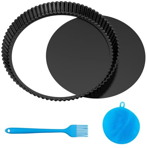 Lixiluxia Stampo Crostata 28 cm, Teglia Rotonda da Forno con Fondo Amovibile, Tortiera Stampi Quiche Antiaderente, Formine per Crostatine con Bordo Scanalato, per Cheesecake, Acciaio al Carbonio