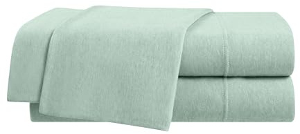 Vellux Solid Jersey Knit 4-Piece Queen Size Sheet Set - Cotton Blend - Solid Sheet Set - Ultra-Soft & Cozy T-Shirt - Bed Sheet Set - Deep Pocket - Easy Care - Grey Sheet Set (Queen, Sage)