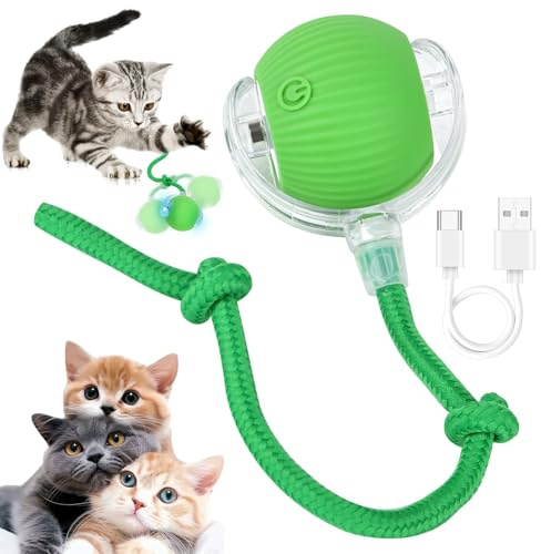 jwogngls Giocattolo interattivo per gatti, palla da gioco interattiva per gatti, ricarica USB, palla elettrica con coda, giocattolo automatico a 360° per gatti (verde)