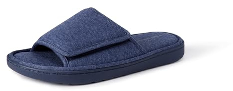 Amazon Essentials Men's Adjustable Wrap Open Toe Slide Slippers with Foam Padded Insole, Navy, 11