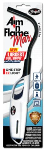 One Step Multi Purpose Lighter with Flexible Metal Wand, Classic Collection, Great Lighter for Candles, Grills and Fireplaces (White Color)