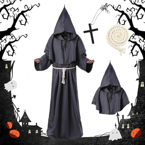 HBSFBH Disfraz de Monje Sacerdote, Halloween Túnica de Monje Capucha, Medieval Fraile Túnica, Traje de mo-nje, Disfraz Mo-nje, Dis-fraz de mo-nje de sacerdote, para Halloween, cosplay