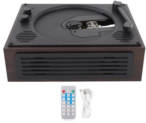 Denash CD-spelare med Dubbel Stereo Högtalare, Fjärrstyrning, USB-flash Drive-spelare, 3,5 Mm Aux Port, Valnötsmaterial, CD, MP3, WAV, WMA-format, 80db Signal Till Bullerförhållandet,