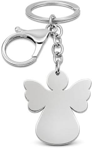 DEIMODRA Portachiavi Angelo Custode Acciaio | ciondolo angioletto simbolo di protezione, regalo religioso e portafortuna per donna, uomo
