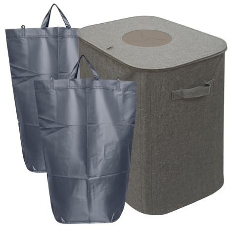 Relaxdays Conteneur de Collecte de Bouteilles 100 L, 2 Sacs, Facile à Nettoyer, Recyclage, Gris 70x43x33 cm