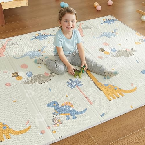 CASABEL Alfombra de Juego Evolutiva para Bebé 180×150 cm, Plegable, Impermeable y Gruesa, Diseño Jurásico, Gran Tamaño, Suave y Colorida, Alfombra Compacta de Fácil Almacenamiento