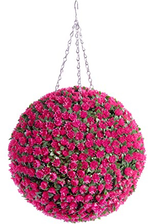 Best Artificial 38cm Pink Rose Topiary Hanging Flower Ball UV Fade Protected