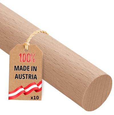 Gedotec Varilla redonda de haya lisa | varillas de madera | varillas manualidades 25 x 1000 mm | juego de 10 | varillas de haya para manualidades | varilla de madera maciza | palitos