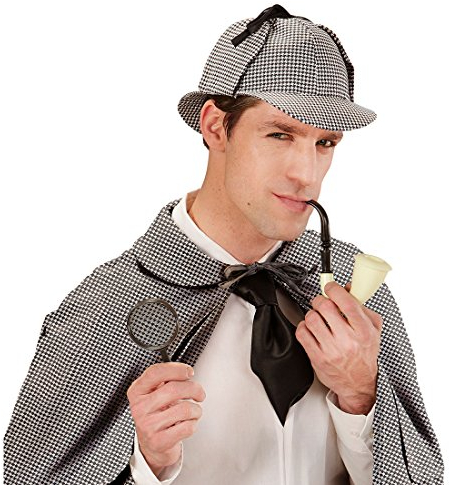 Amakando Sherlock Holmes Verkleidung bestehend aus Lupe, Pfeife und Mütze Spion Kostümset Agent Schnüffler Outfit Ermittler Kostüm Accessoires Detektiv Kostüm Set