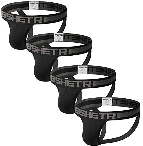 BSHETR Men's Jockstraps Athletic Supporters 4-Pack Cotton Work Out Underwear (Black(4-Pack), XX-Large 37-40, 94cm-102cm)