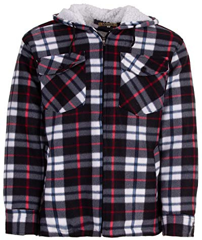 Hoang Textil GmbH Termisk skjorta för män, arbetsjacka, skogshuggare, termojacka, huva, huva, storlek M – 3XL, GRÅ, XXL