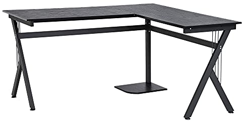 HOMCOM L Shaped Gaming Desk, 155 x 130cm Corner Computer Desk with CPU Stand for Home Office, Study Workstation, Black
