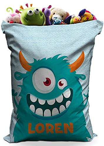 LolaPix Bolsa de Juguetes con Nombre. Regalos Personalizados con Nombre. Saco de Juegos. Varios diseños y tamaños. Monstruo