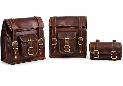 american blue 3X Sacoche de Queue de Moto Ensemble de Trois sacoches de Selle sacoches de Moto pour Porte-Bagages arrière en Cuir Trousse à Outils Sac personnalisé (Marron) (Marron)
