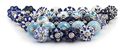 Craft Trade Blue Ceramic Cabinet Knobs Pack of 30 | Handcrafted blue ceramic knobs for cabinets, drawers, & wardrobes. Durable hardware to elevate home décor.