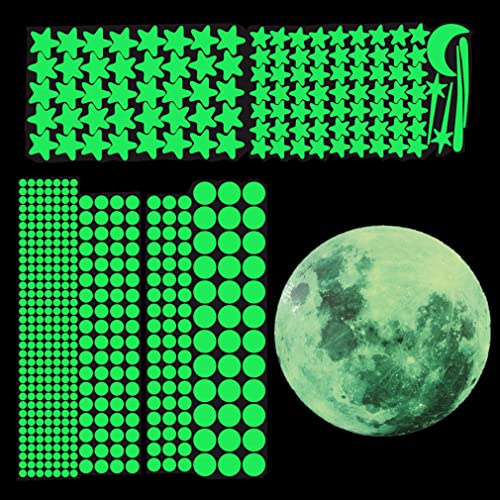 SamHeng 516 Pezzi Si Illuminano al Buio Fluorescenti Adesive, Stelle Luminose Punti Luna Decalcomanie Murali per Soffitto, Stelle Cadenti Luminosi Sticker per Bambini Cameretta Decorazione per Feste