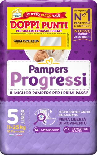 Pampers Progressi Junior, Taglia 5 (11-25 kg), 18 Pannolini