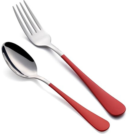 Onlycooker 24piece Red Forks and Spoons Silverware Set,Red Handle Silverware 18/0 Stainless Steel Flatware Bulk Forksand Spoons Dessert Forks and Table Spoon Set of 24 Dishwasher Safe