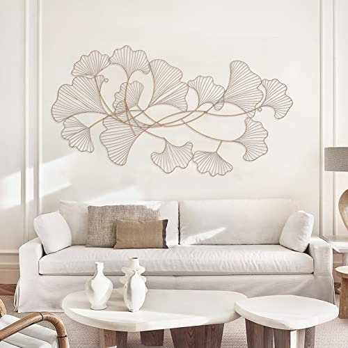 1.2 m Ginkgoblatt Wandbehang Metall Wanddeko 3D Wanddeko Metall Wall Wanddekoration, Metall Wandkunst-Deko Wandskulpturen Wandbild Wanddeko für Wohnzimmer Metall Wanddeko Wanddekoration(Ginkgo)