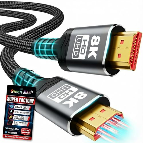 10K 8K HDMI Cable 2.1, 5FT/1.5M Ultra High Speed HDMI Cable Braided Cord, HDMI Cables 48Gbps (8K@60Hz 7680x4320, 4K@120Hz) Supports Dynamic HDR 10 eARC, Dolby Atmos Compatible with Roku TV/PS5/HDTV
