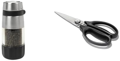 OXO Good Grips Accent Mess-Free Pepper Grinder, Silver & Good Grips Kitchen & Herb Stainless Steel Scissors