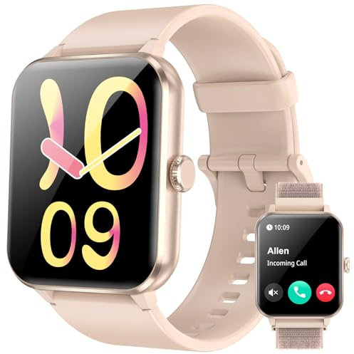 IOWODO Montre Connectée Femme Homme, Appel Bluetooth, Écran 1.85 à LCD, Notifications Réseaux Sociaux, Cardiofréquence/Oxymètre/Analyse Sommeil, 100+ Modes Sports, pour Android& iOS (Rose)