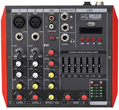 Studio Mixing Desks, Mini DJ Mixer USB interface controller Family KTV 4/6/8 channels DJ Audio Mixer +48v stereo mixer Small stage home professional Bluetooth effect mixer (4 way)