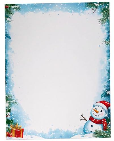 Happy Snowman Christmas Stationary Paper 8.5 x 11-60 Sheets Holiday Letter Paper