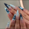 MouyouGlow Press on Nails Kurz,Almond Nude Blau French 3D Water Wave Blumen Ozeane Pearl Fake Nails Kunstnägel mit Nagelkleber,Blue Tips Flowers Künstliche Fingernägel