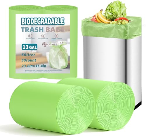 BODFPPC 50 Sacchetti Umido Biodegradabili e Compostabili 50 litri Verdi, Sacchetti per Rifiuti Organici Resistenti, per Casa, Cucina, Ufficio, Sacchi Biodegradabili per Umido, 60x80 cm