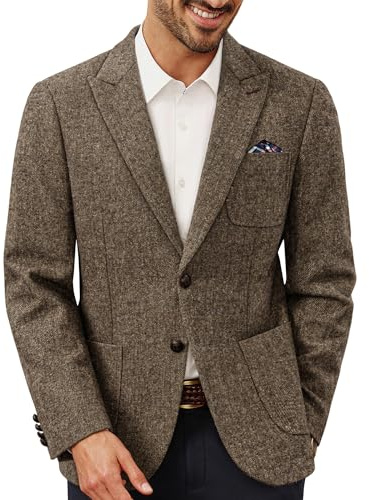 PJ PAUL JONES Blazer for Men Wool Tweed Suit Jackets Vintage Western Dress Sport Coats Slim Fit Khaki