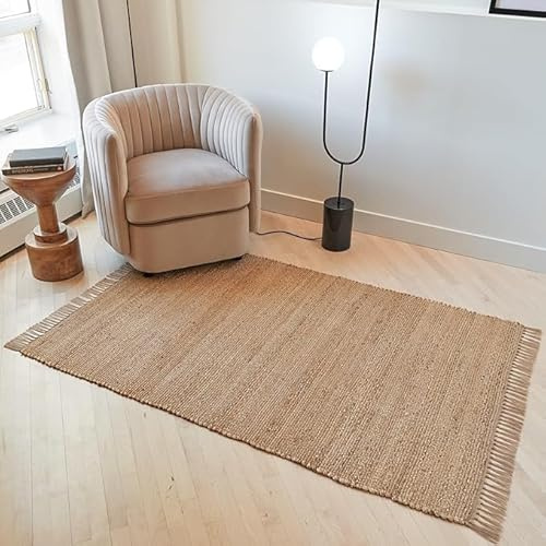 Sivi Alfombra tejida a mano de yute natural (1,8 x 2,7 m) – Hermosa alfombra trenzada para entrada, sala de estar o cocina – Decoración rústica rústica y bohemia (6 x 9 pies (rectangular))