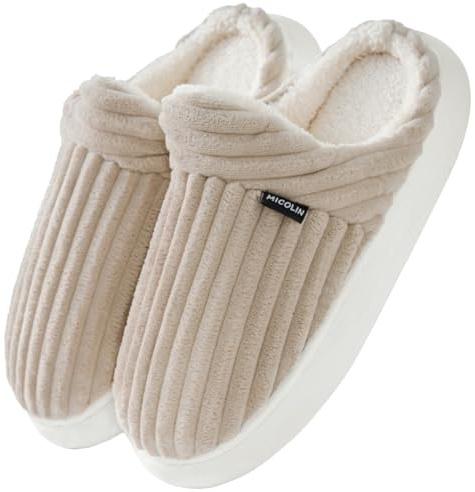 Misolin Chaussons Femme Hiver Chaud Pantoufles Homme Fourrés Confortable Mousses à Mémoire Automne Légères et respirantes Antidérapantes Intérieur/Extérieur, Kaki 280(40-41.5 EU)