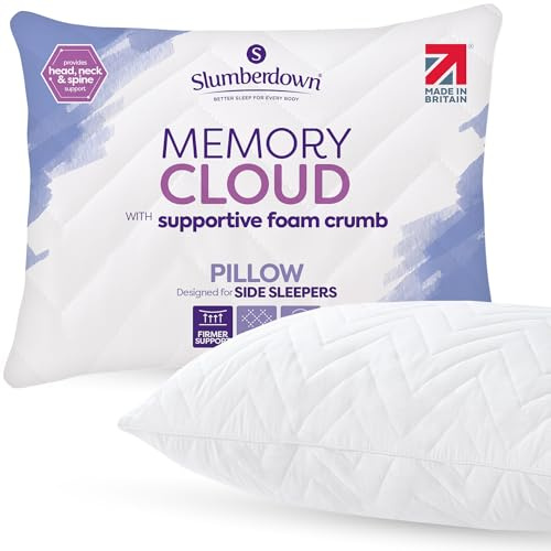 Slumberdown Memory Cloud Pillow - Hotel Quality, Firm & Supportive Bed Pillow for Side Sleepers | UK-Made, Soft Touch Quilted Cover, Non-Allergenic (48 x 74cm)