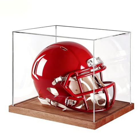 Generisch Casco, de almacenamiento transparente con soporte de madera | Para cascos de fútbol y colectores de protección, para artículos deportivos de fans, béisbol, hockey sobre hielo