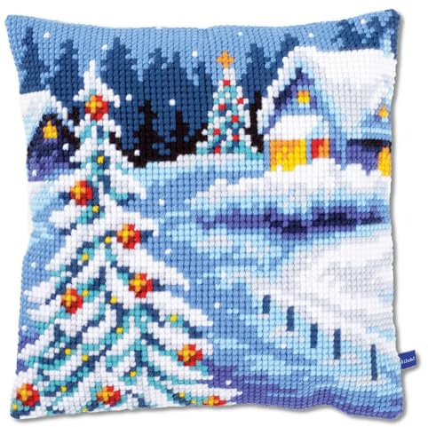 VERVACO Kit Cuscino Punto Croce Scenario Invernale Set Ricamo Principianti Cuscini Gobelin Decorativi ca. 40 x 40 cm Accessori per Lavoretti Creativi DIY Casa Decor Hobby Adulti Cross Stitch