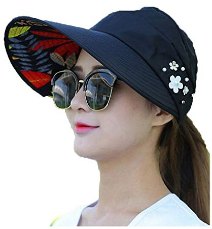Sombreros de visera para mujer, diadema 2 en 1, doble propósito, visera de playa para verano, negro, Talla única