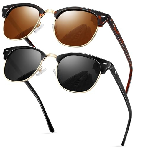 KANASTAL 2 Paires Lunettes de Soleil Femme et Homme Noir Léopard Marron