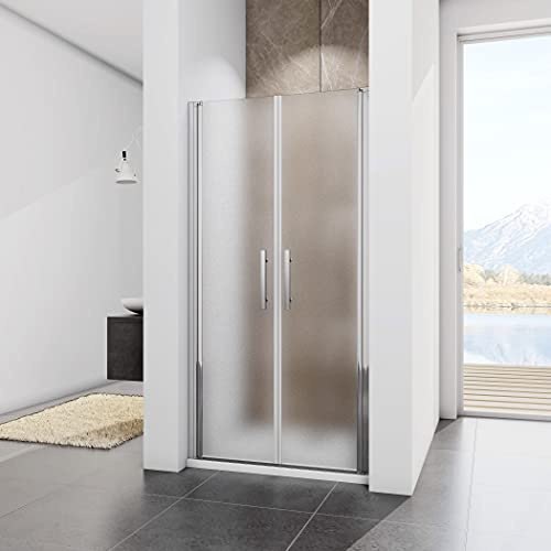 Acezanble Porte de douche battante 90x185cm en niche, 6mm verre satiné transparent sécurit avec anti-explosion avec le traitement d'anticalcaire