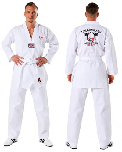 Taekwondo Suit Uniform Gi Kit with Belt by Athletics Gear | Polyester Cotton Blend, Light Weight, Taekwondo Suits for Kids, Men & Women
