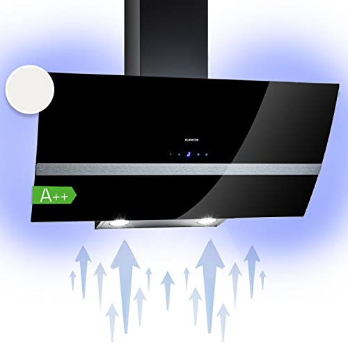 Klarstein Clara Hotte Aspirante 90cm, pour Cuisine Inclinées, Filtre en Aluminium, Débit d'Air Puissant 509 m³/h, Eclairage à LED, Efficacité Classe A, Efficace avec Evacuation