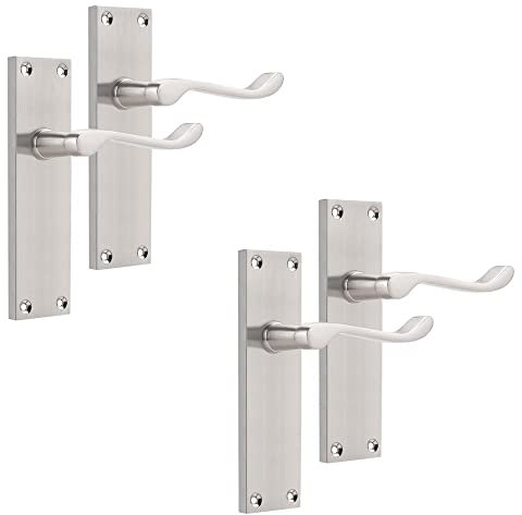 Probrico Pack of 2 Interior Door Handles, Brushed Nickel Victorian Scroll Handle Sets, Passage Door Handle, Backplate 154mm×40mm