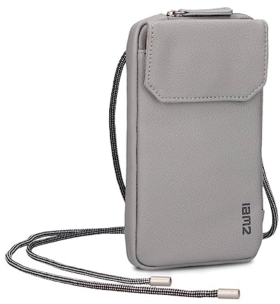 Zwei Handytasche zum Umhängen Mademoiselle.M MP30 Smartphone-Etui & Geldbörse 2-in-1, umlaufender Reißverschluss, längenverstellbarer Riemen, Mini-Handtasche 19 x 10 x 3 cm (Foggy)