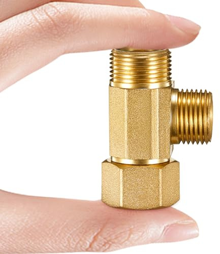 Water Line Adapter Splitter Tee Valve - Brass Dishwasher Toilet Supply Line Connector with 3/8 T Compression Fittings(3/8-3/8-3/8, 1 PCS)