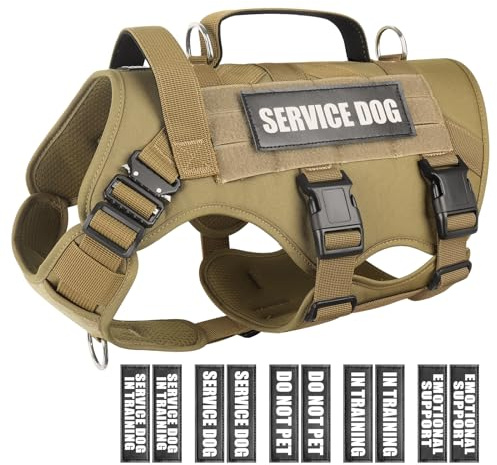 WINSEE Service Dog Vest Harness for Large Dog, Tactical Working MOLLE Vest with 10 Pet Patches, No Pull Heavy Duty Harness for Training Hunting Walking