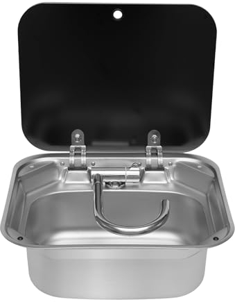 RV Handwaschbecken rechteckig mit Deckel für RV Caravan Camper Küche Edelstahlspüle (mit Wasserhahn)