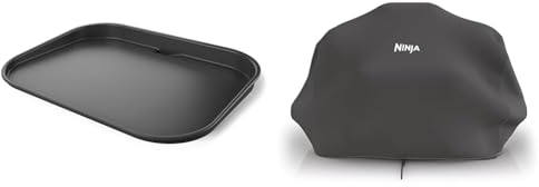 Ninja Woodfire flache Grillplatte & Woodfire Grillabdeckung, offizielles Ninja-Zubehör, kompatibel mit Ninja Woodfire Außengrill OG701/751, wasserfest, lichtbeständig, schwarz XSKCOVEREUUK